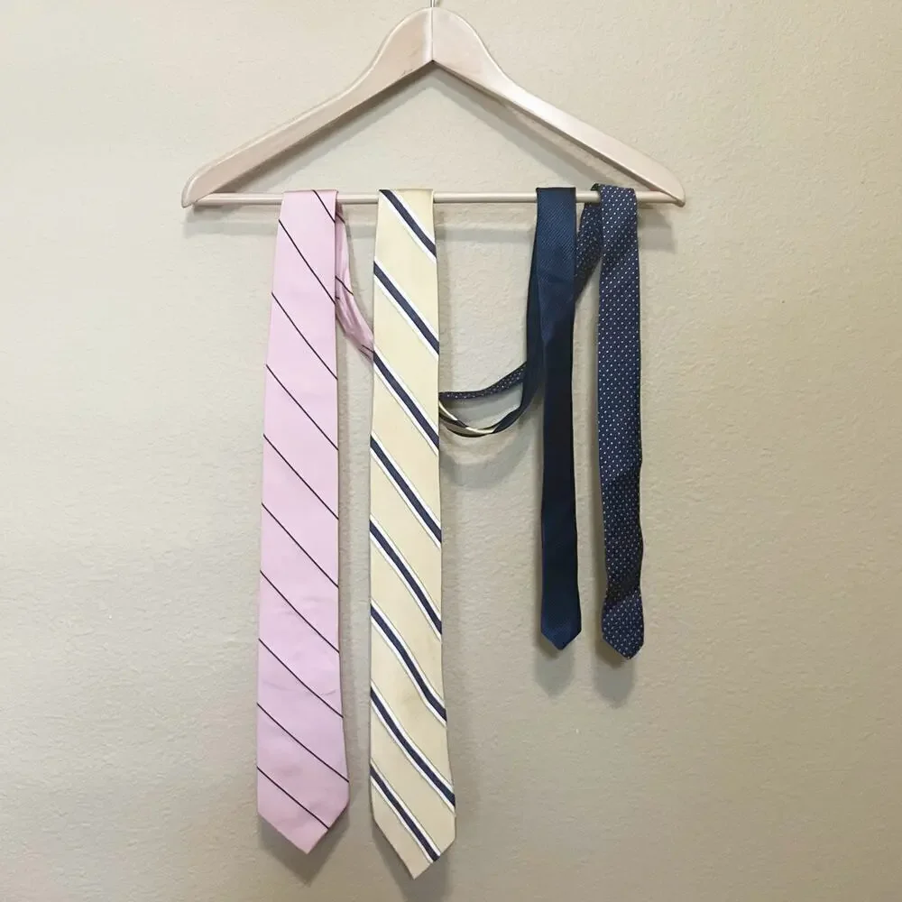 TOMMY HILFIGER Set of 2 Silk Men's Neck Ties Made In USA Yellow Blue Pink Preppy